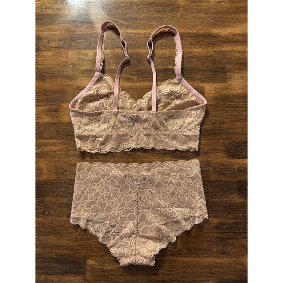 Quince Women’s XS Bralette and Cheeky Underwear Stretchy Lace Golden Clay Set - Picture 2 of 16